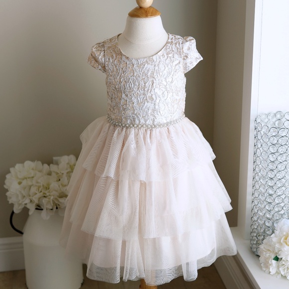 Girls Gold & Blush Formal Party Dress Flower Girl Special Occasion Biscotti NWOT - Picture 5 of 5